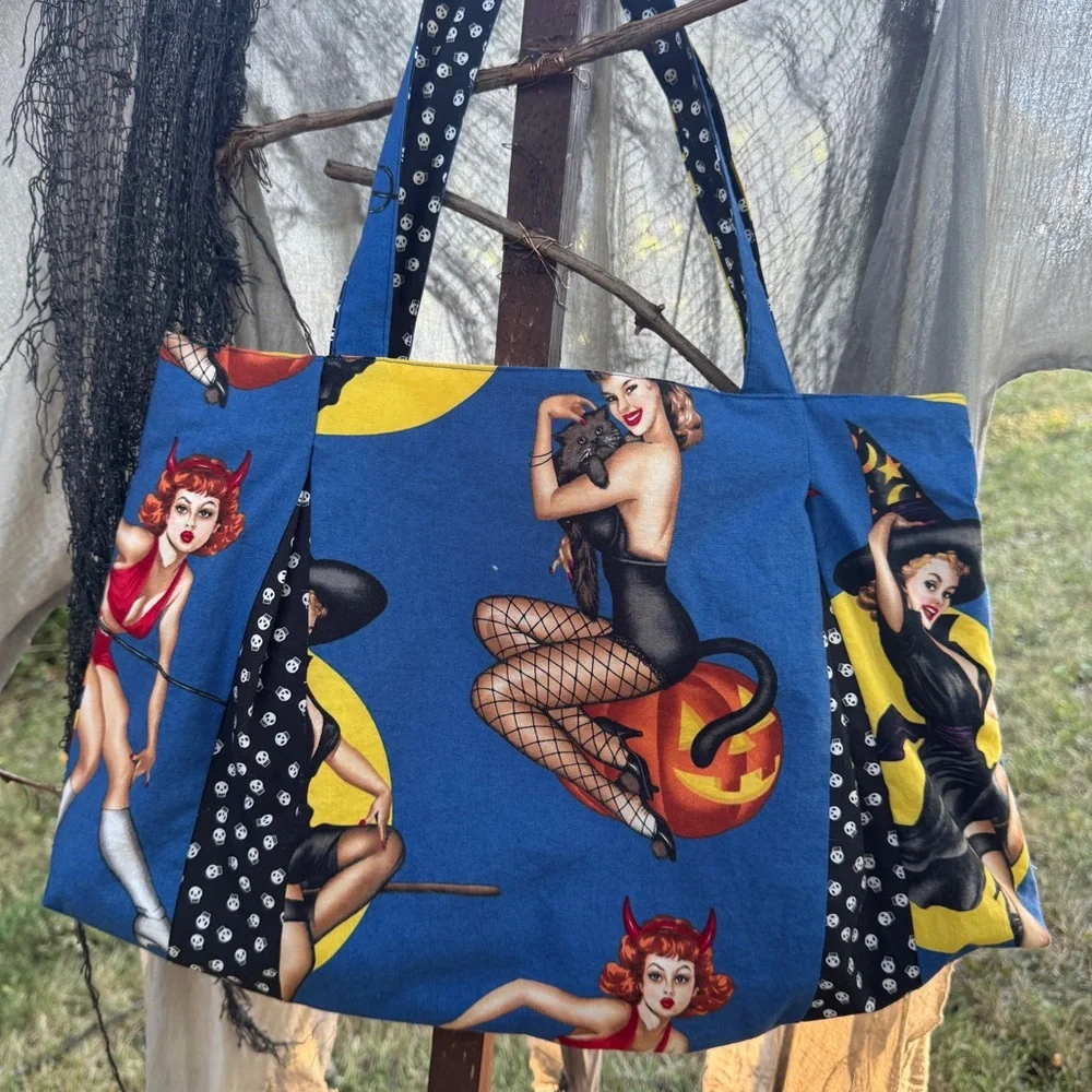 Pin Up Witches Tote Bag Handmade Sturdy Tote for Spell Books and Treats - Picture 6 of 9